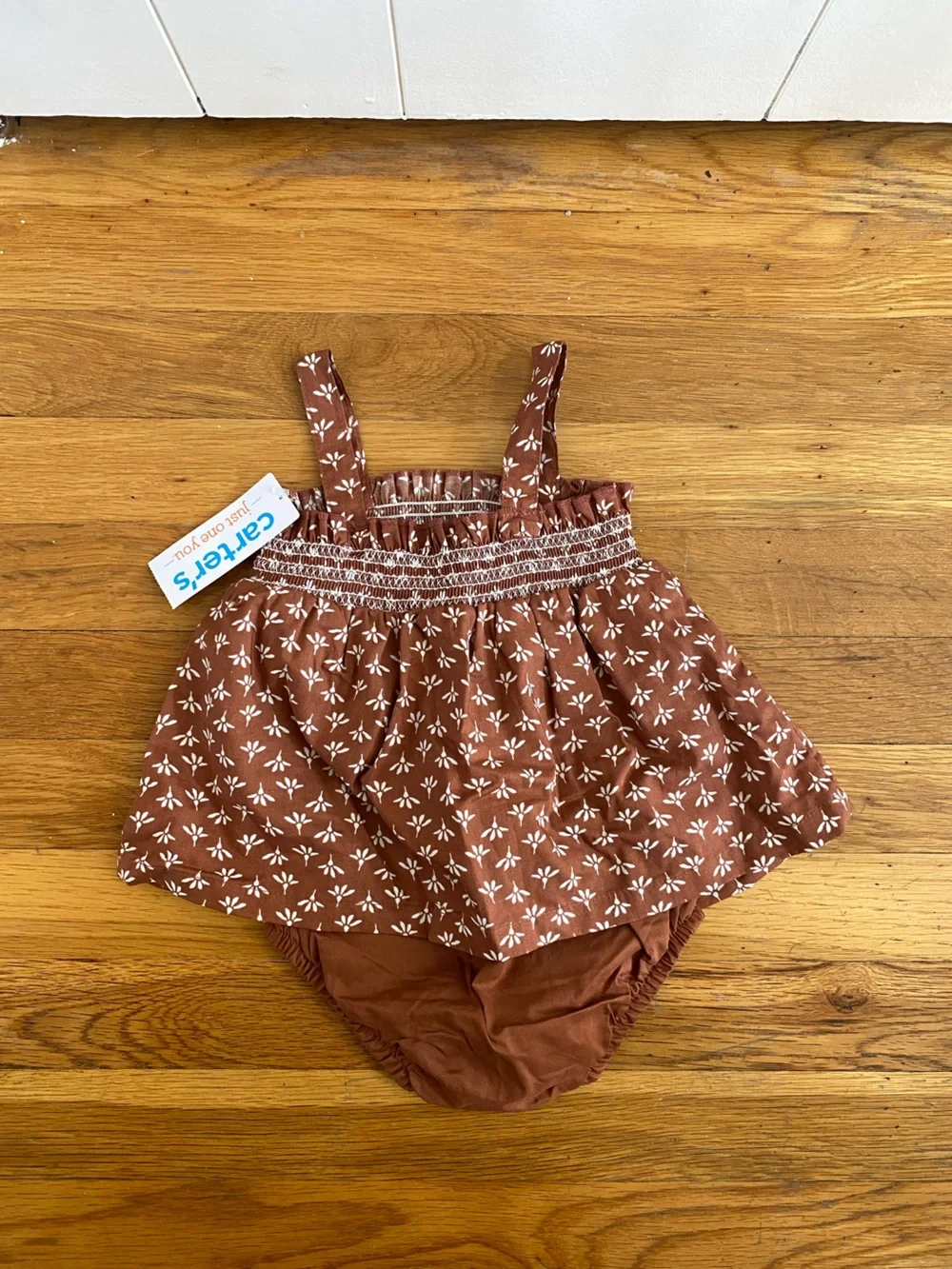 Carter’s Baby Girl Floral Smocked Dress & Bloomer Set | Brown | NWT | 9M